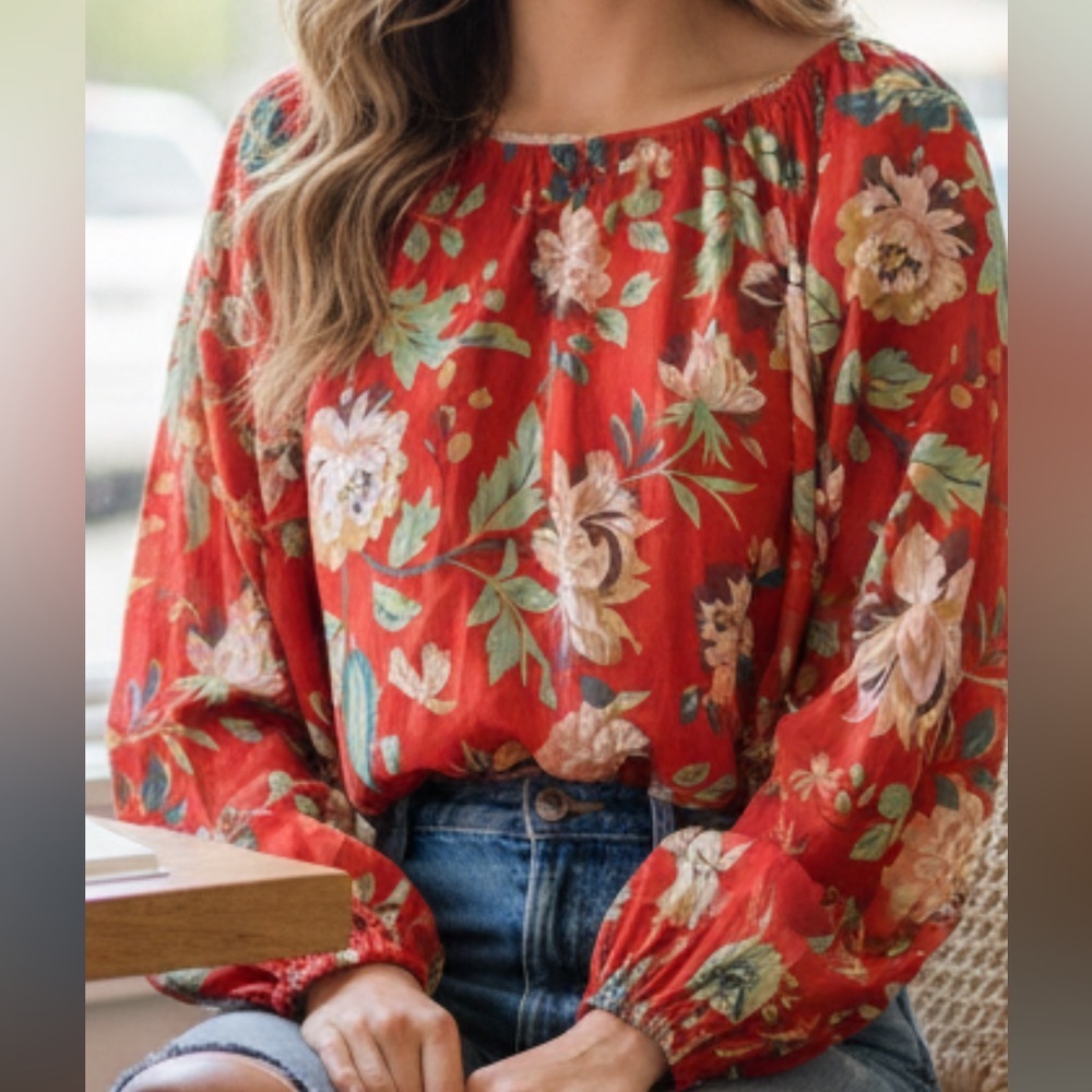 Anthropologie Red Floral Blouse